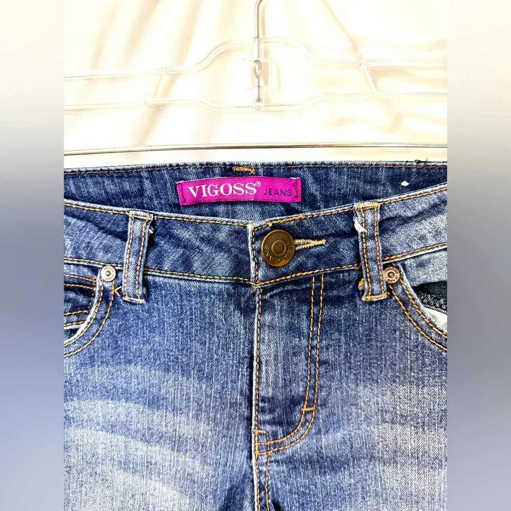 Vigoss Mid Rise Skinny Jeans With Back Flap Pockets With Orange Embroidery - Picture 6 of 14